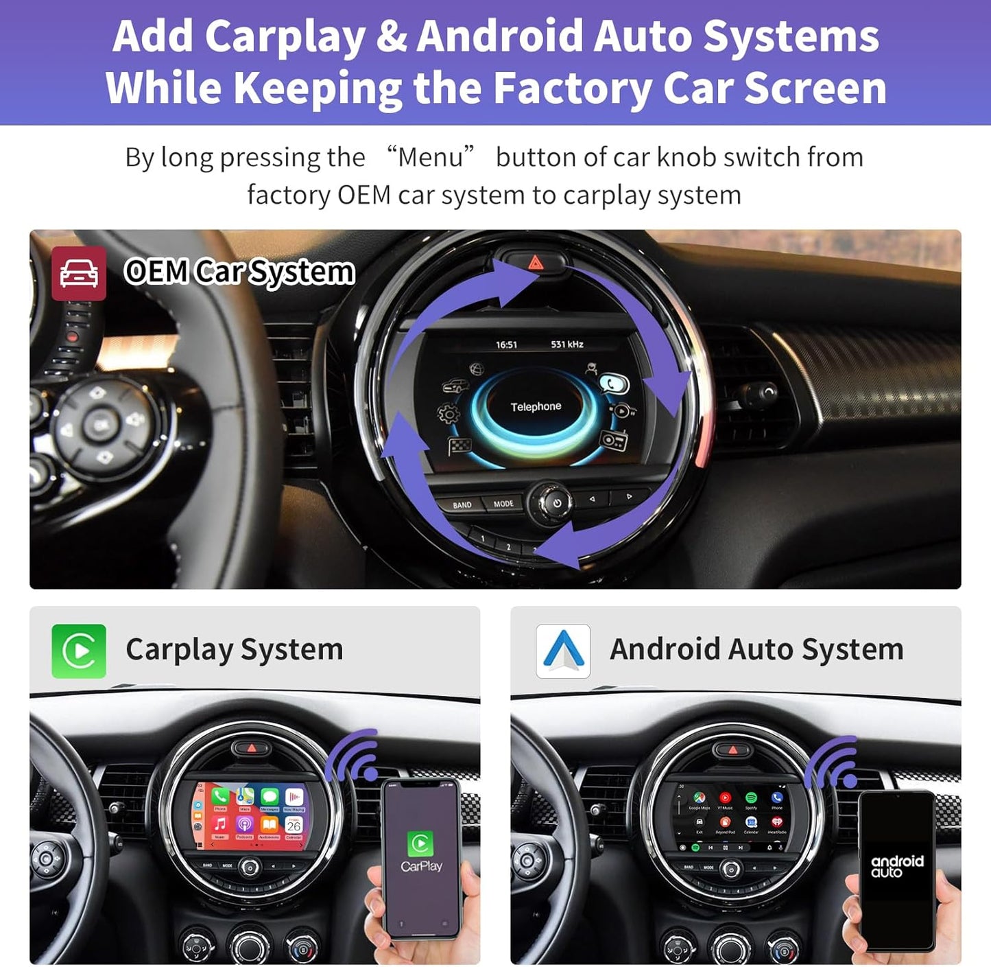 Autoradio Carplay Android Auto senza fili per BMW Mini Cooper One Hatch Clubman F55 F56 F54 F57 NBT System 2014-2018, Support Mirrorlink, Reverse Camera, navigazione