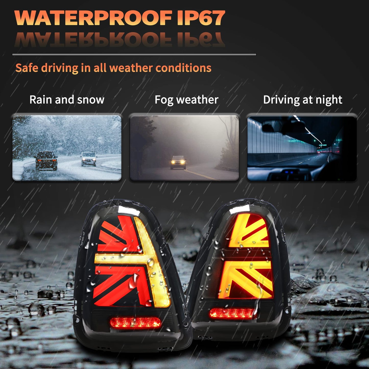 Fari Posteriori LED per Mini Cooper Union Jack R56 R57 R58 R59 2007-2013, con indicatori di direzione dinamici, 1 set (lato guidatore + passeggero) (Trasparente)