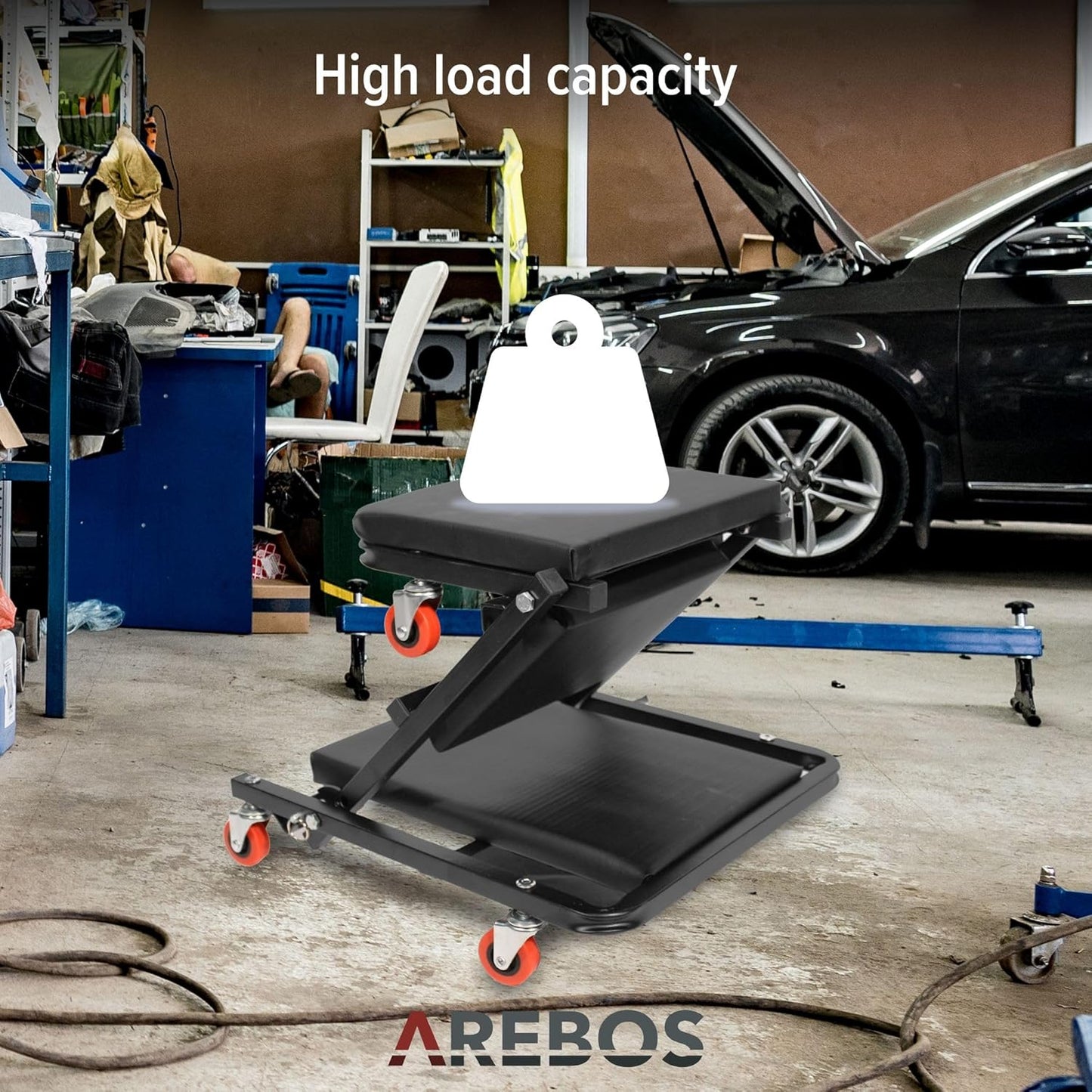 Arebos Carrello per Montaggio 2 in 1 Fino a 150 kg | Carrellino Sgabello da Officina