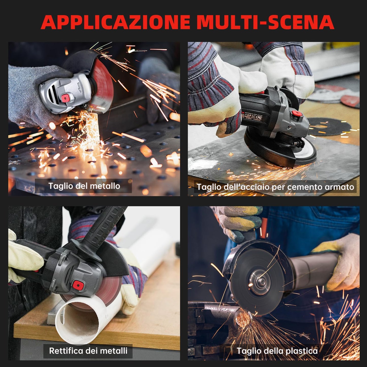 Smerigliatrice Angolare Motore brushless con 2 batterie *4.0Ah,8500RPM,10 dischi da taglio 125 mm smerigliatrice a batteria, 20V