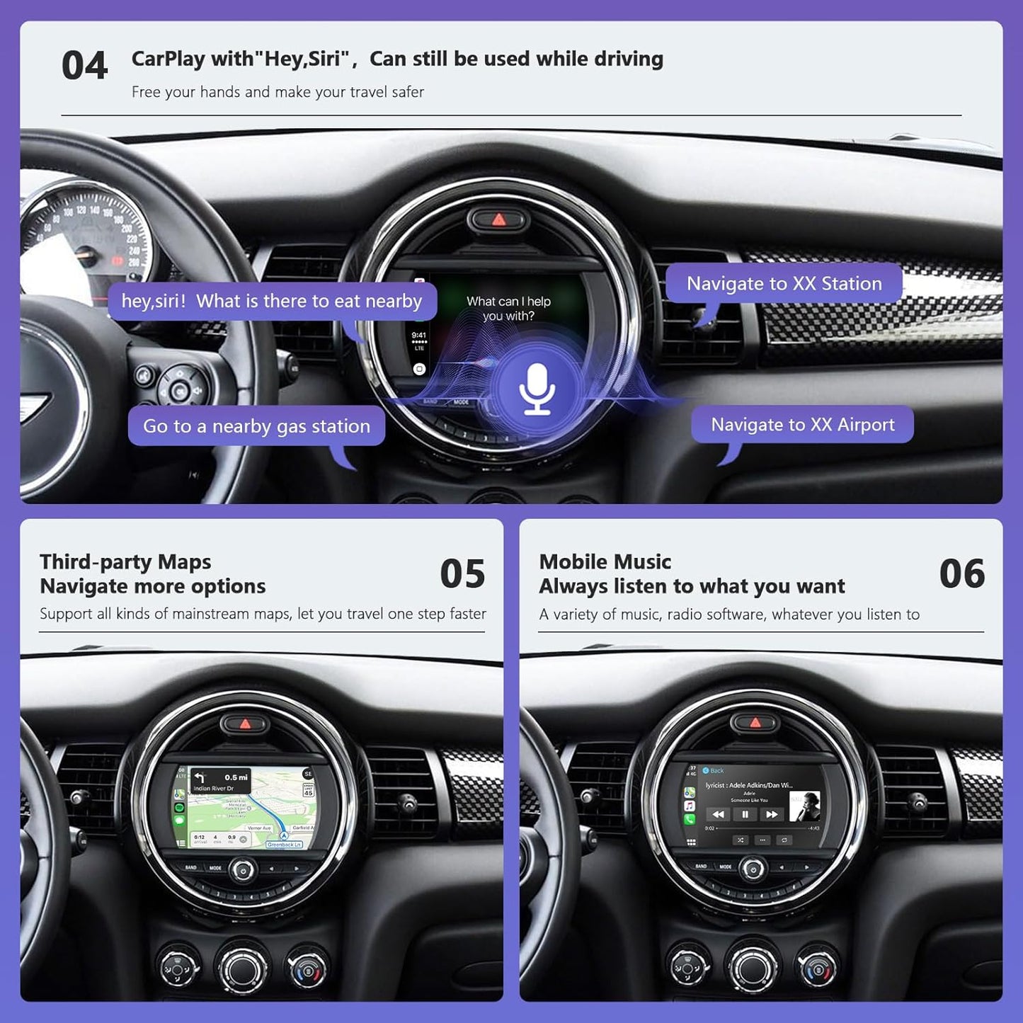 Autoradio Carplay Android Auto senza fili per BMW Mini Cooper One Hatch Clubman F55 F56 F54 F57 NBT System 2014-2018, Support Mirrorlink, Reverse Camera, navigazione
