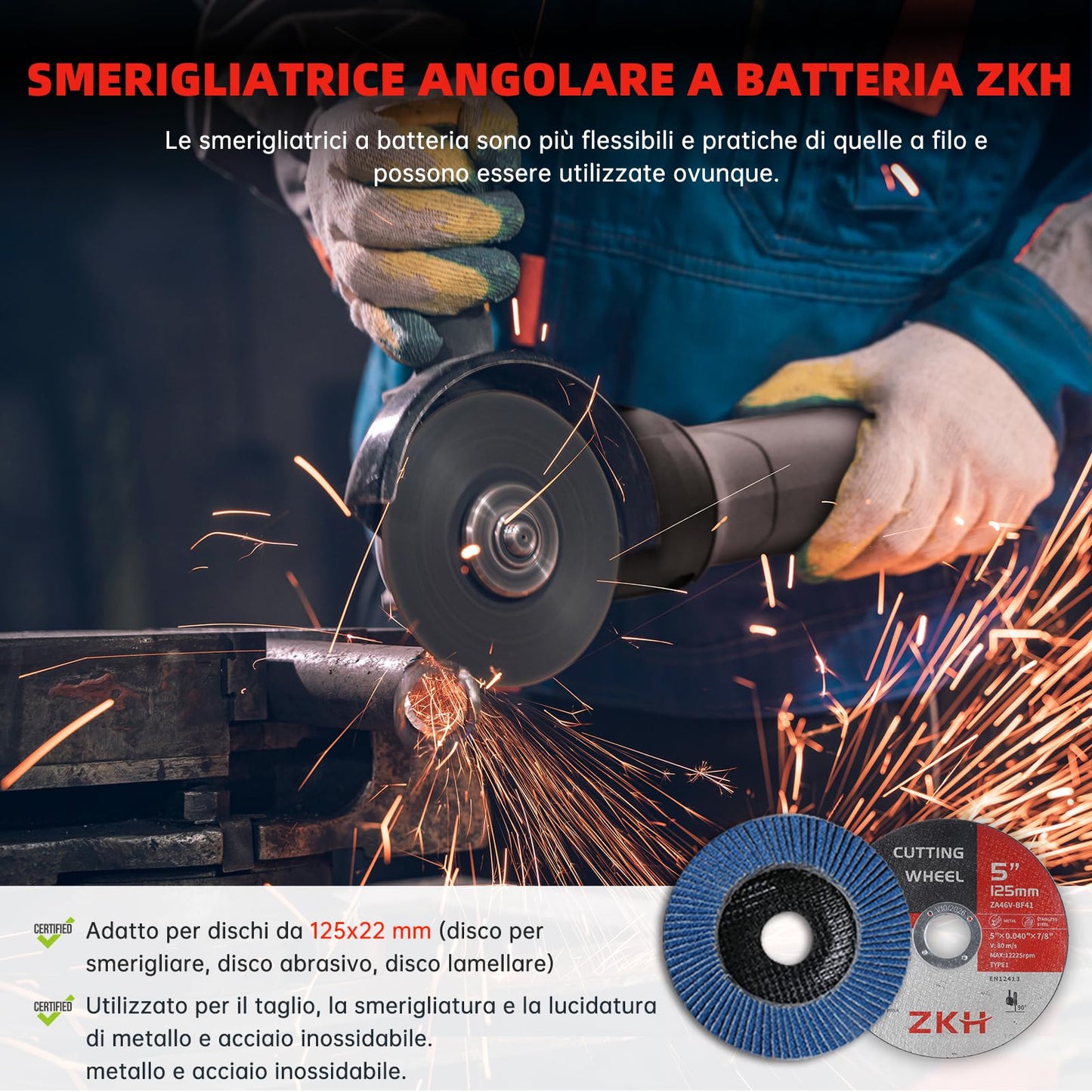 Smerigliatrice Angolare Motore brushless con 2 batterie *4.0Ah,8500RPM,10 dischi da taglio 125 mm smerigliatrice a batteria, 20V