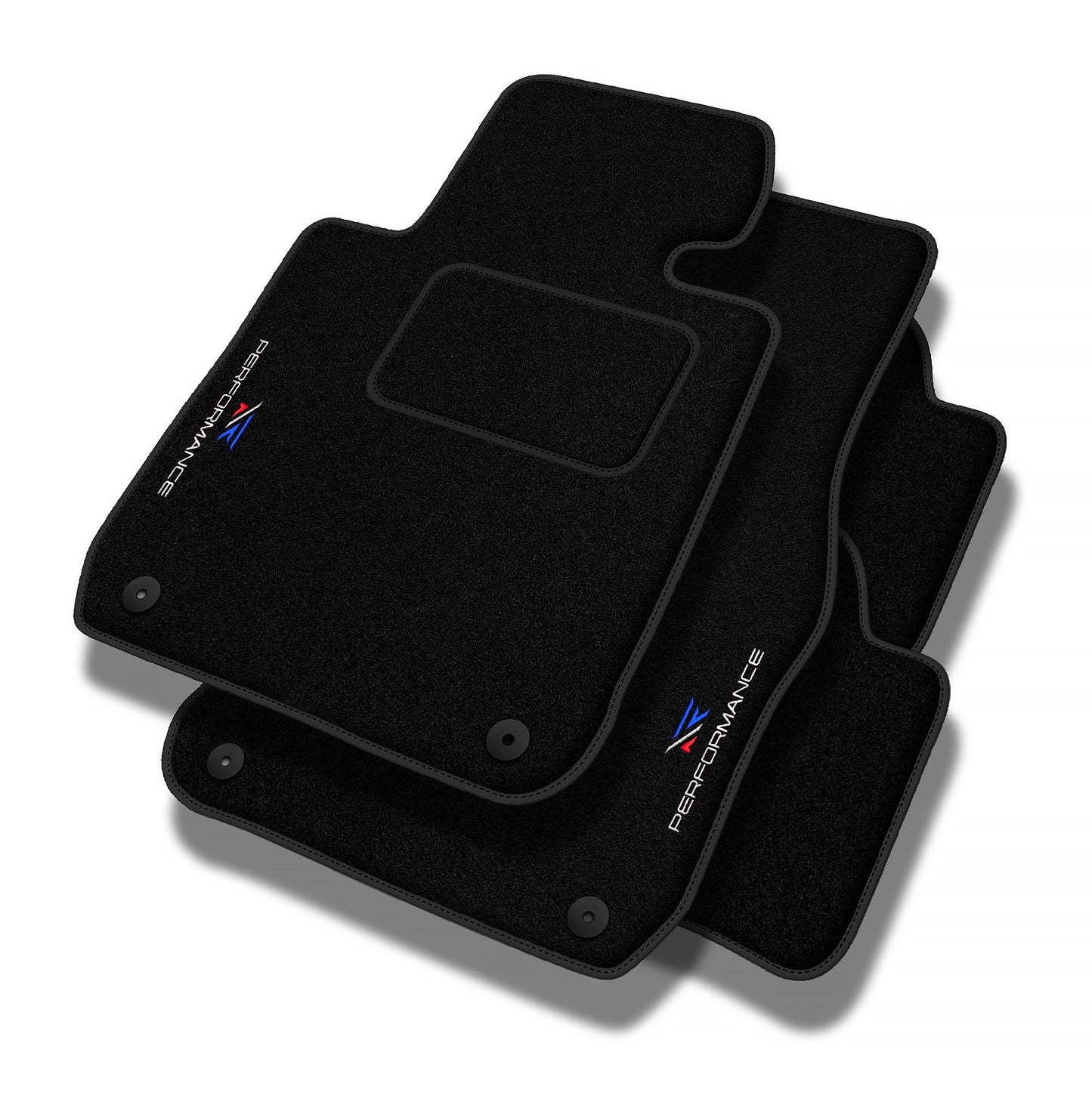 Tappetini PERFORMANCE auto in velluto personalizzati per Mini Cooper I 2001-2014 - Standard, Traforato, blu bianco rosso -Ricamo CNC preciso, piping traforato di design, accessori per auto -