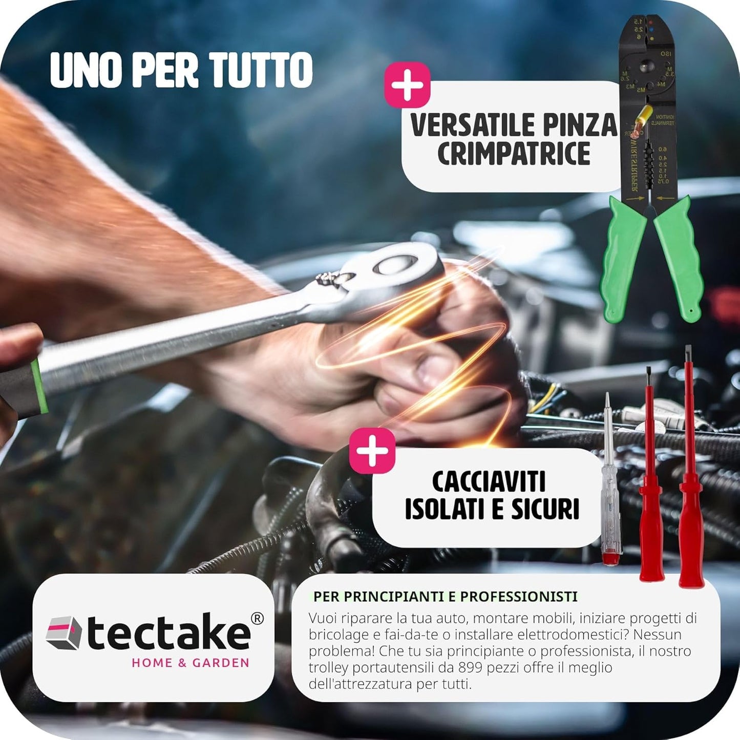 Trolley Porta Attrezzi 4 Scomparti, 899 Pezzi, Valigetta Completa con Utensili per Fai da Te, Cassetta degli Attrezzi con Ruote, Valigetta Attrezzi con Maniglia Telescopica - Nero