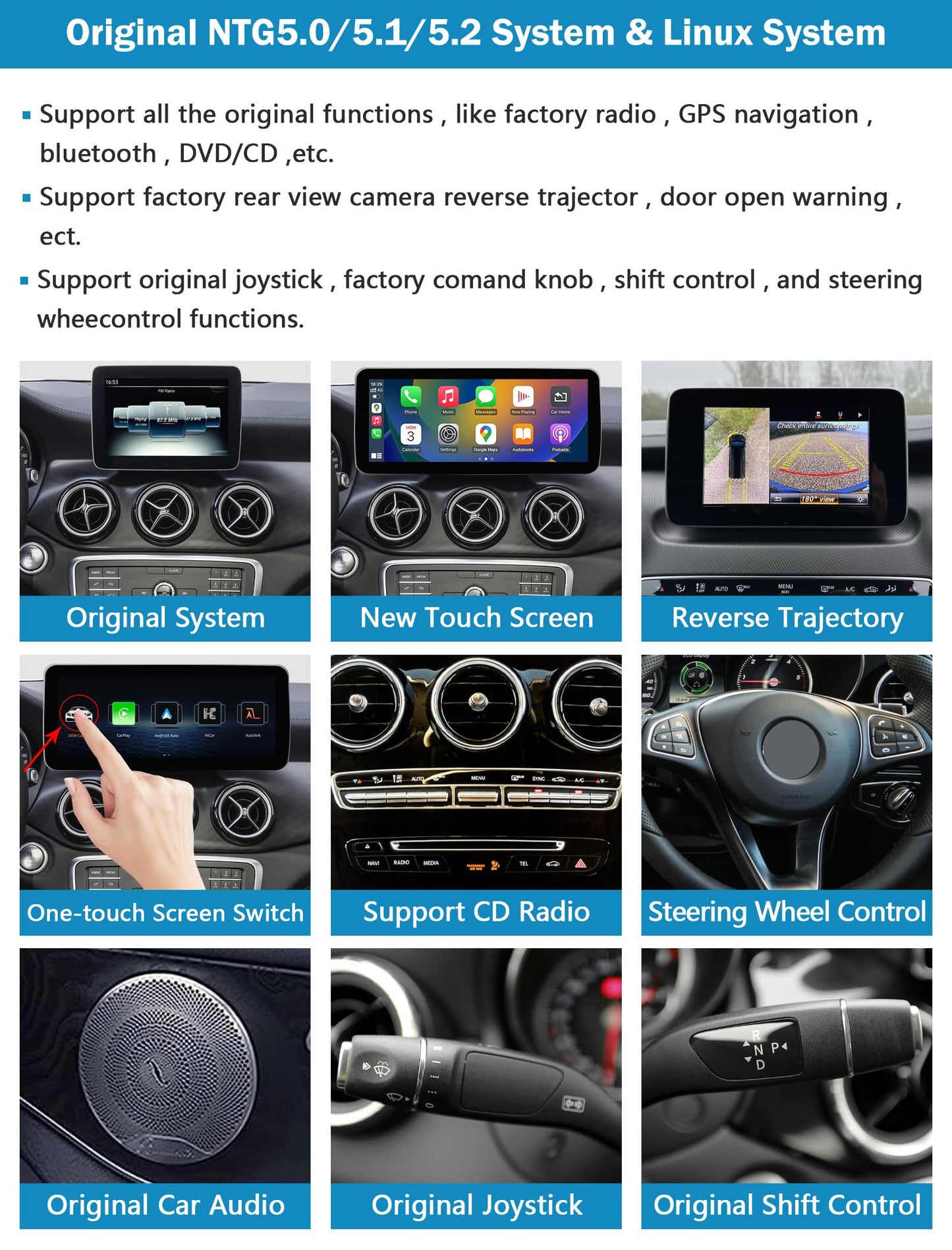 Autoradio da 10,25 pollici per Mercedes Benz Classe A/B GLA CLA W176 W246 C117 X117 X156 2013-2015 con NTG 4.5/4.7, supporta Apple Carplay/Android Auto/Mirrorlink