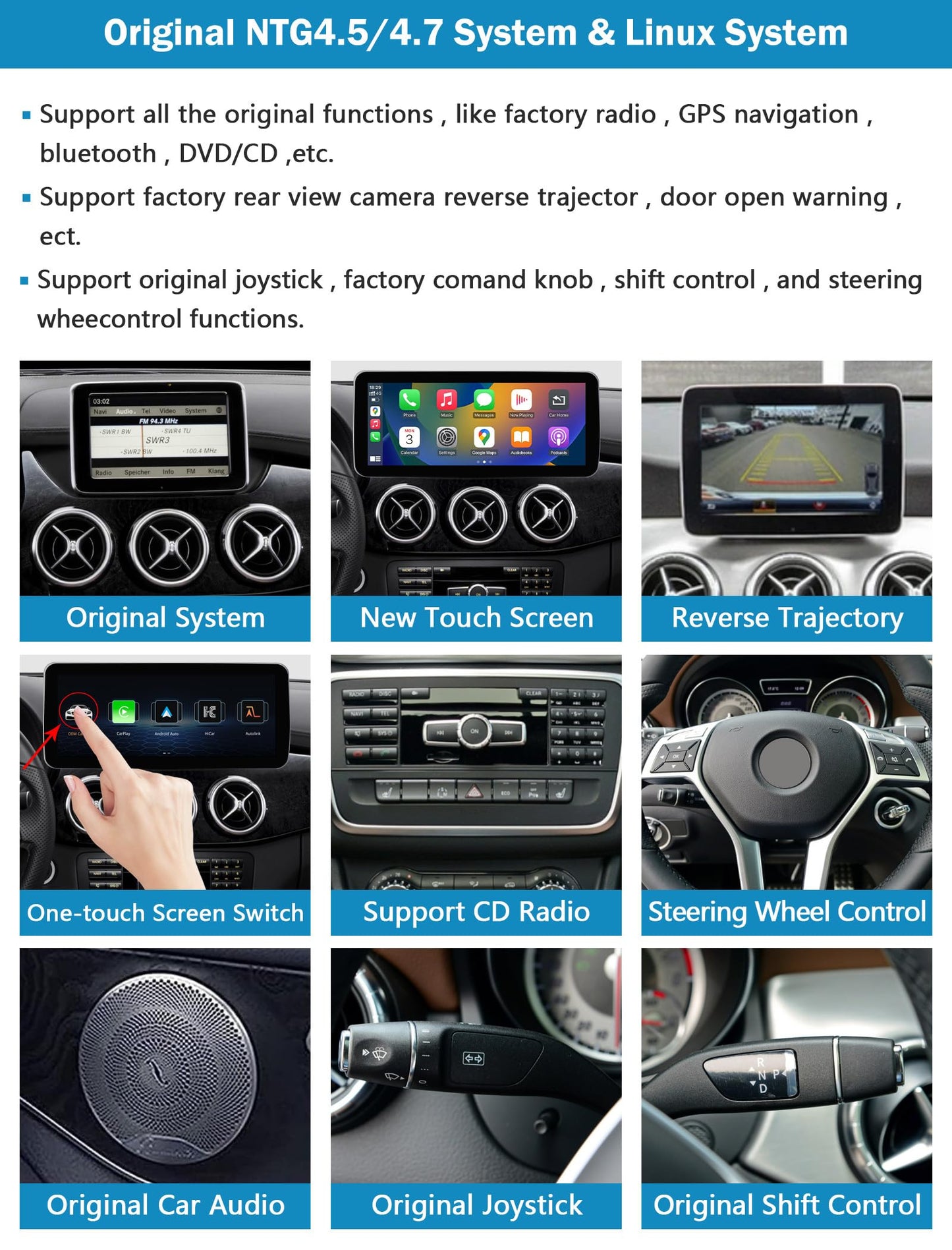 Autoradio da 10,25 pollici per Mercedes Benz Classe A/B GLA CLA W176 W246 C117 X117 X156 2013-2015 con NTG 4.5/4.7, supporta Apple Carplay/Android Auto/Mirrorlink