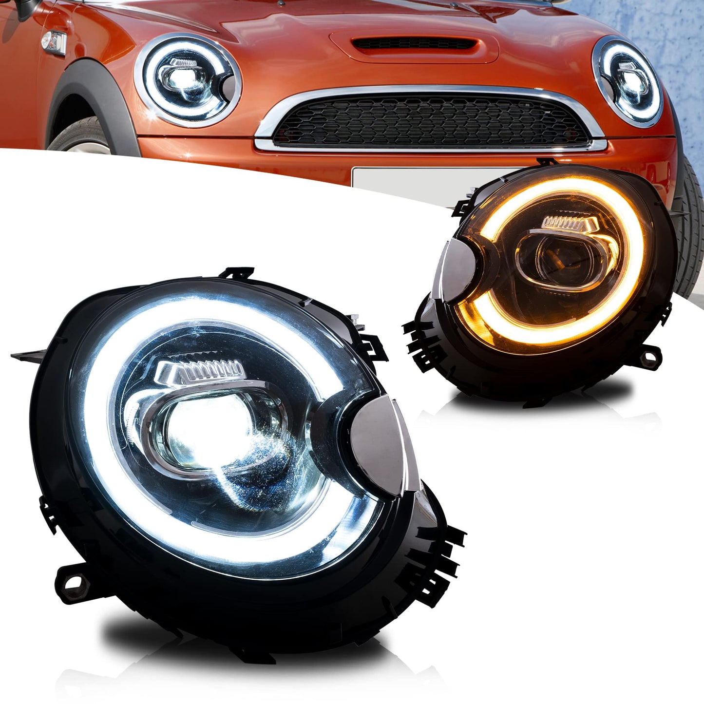 Fari Posteriori LED per Mini Cooper Union Jack R56 R57 R58 R59 2007-2013, con indicatori di direzione dinamici, 1 set (lato guidatore + passeggero) (Trasparente)