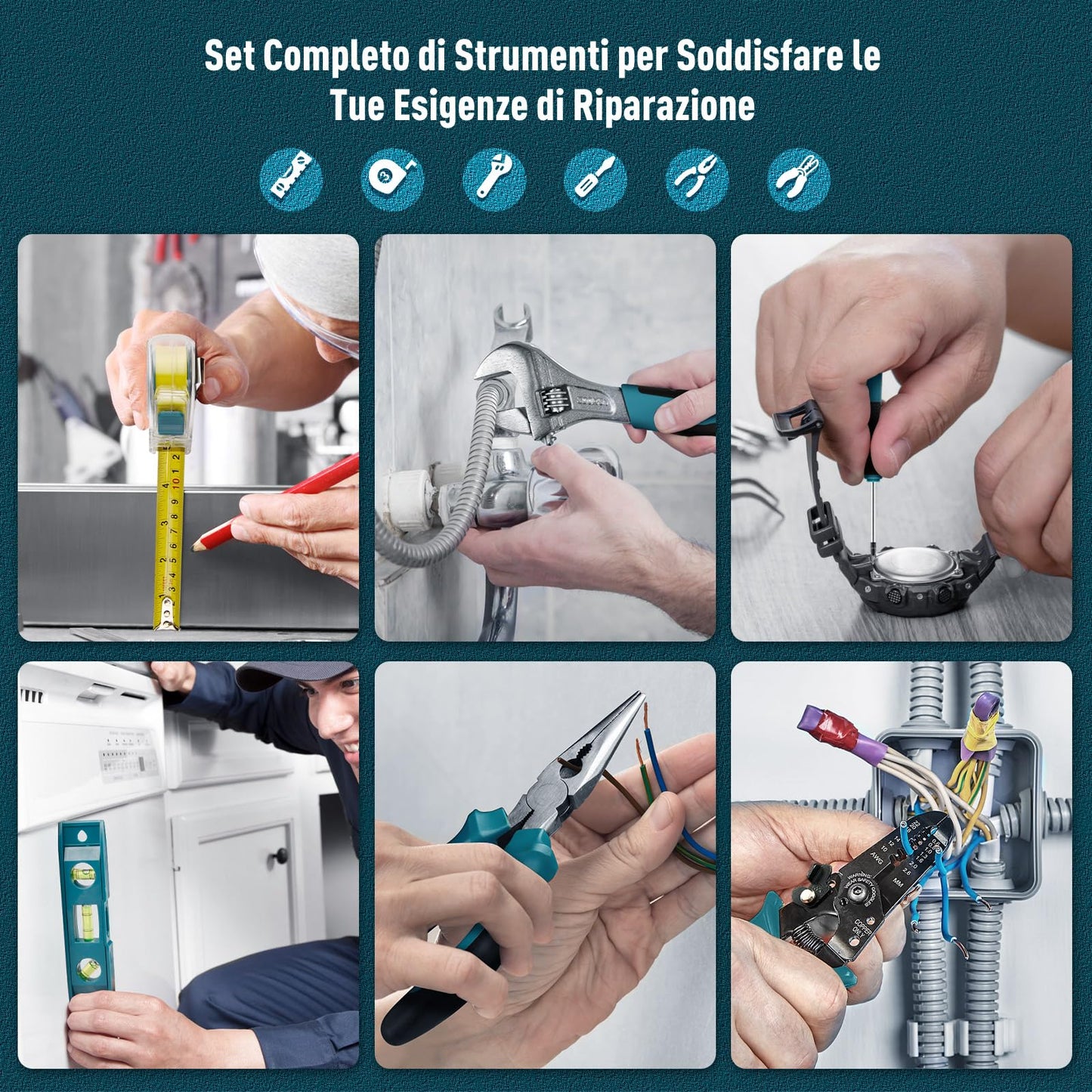Cassetta Attrezzi Completa - Attrezzi da Lavoro Portatile per Uomini e Donne Valigia Attrezzi Set Completo di Chiavi a Bussola Set di Cacciaviti Chiavi a Brugola Metriche Pinze