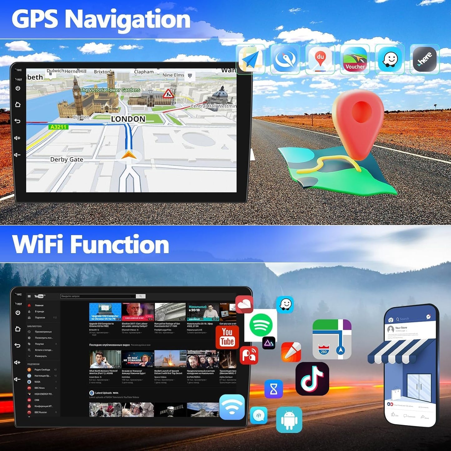 Autoradio con CarPlay/Android/DSP SIXWIN 2+64G Android 13 per Mercedes-Benz Smart Fortwo 2011-2015,1280 * 720, 9" HD Schermo Navigatore GPS WiFi BT USB FM RDS Mirror Link