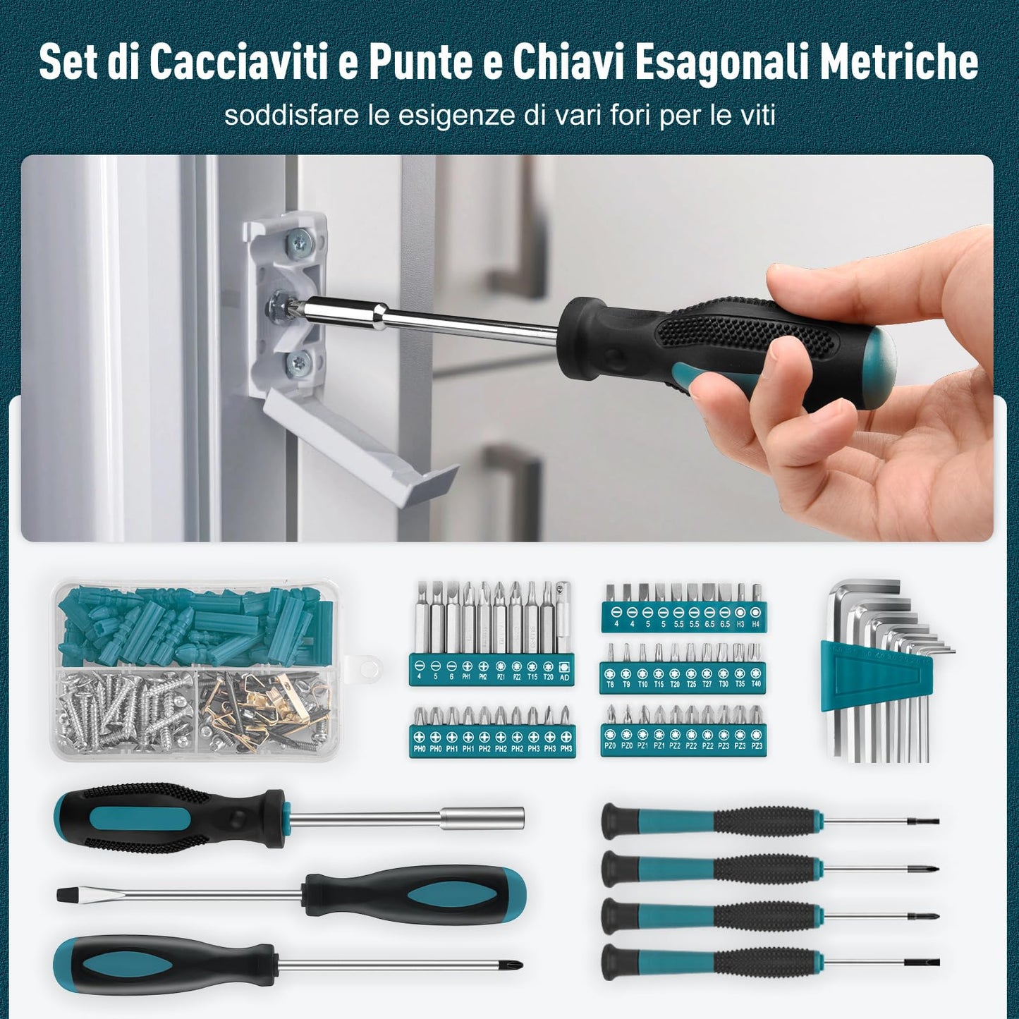 Cassetta Attrezzi Completa - Attrezzi da Lavoro Portatile per Uomini e Donne Valigia Attrezzi Set Completo di Chiavi a Bussola Set di Cacciaviti Chiavi a Brugola Metriche Pinze
