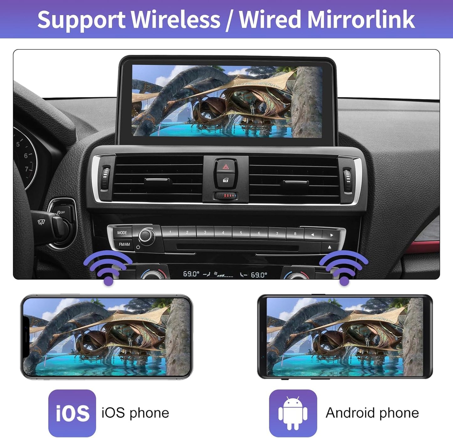 Autoradio Senza Fili Carplay & Android Auto Top 10,25 pollici per BMW 1 2 serie F20/F21/F22/F23 2013-2015 con sistema NBT, Touchscreen Auto Stereo Ricevitore con AirPlay Link, Navigation, Siri