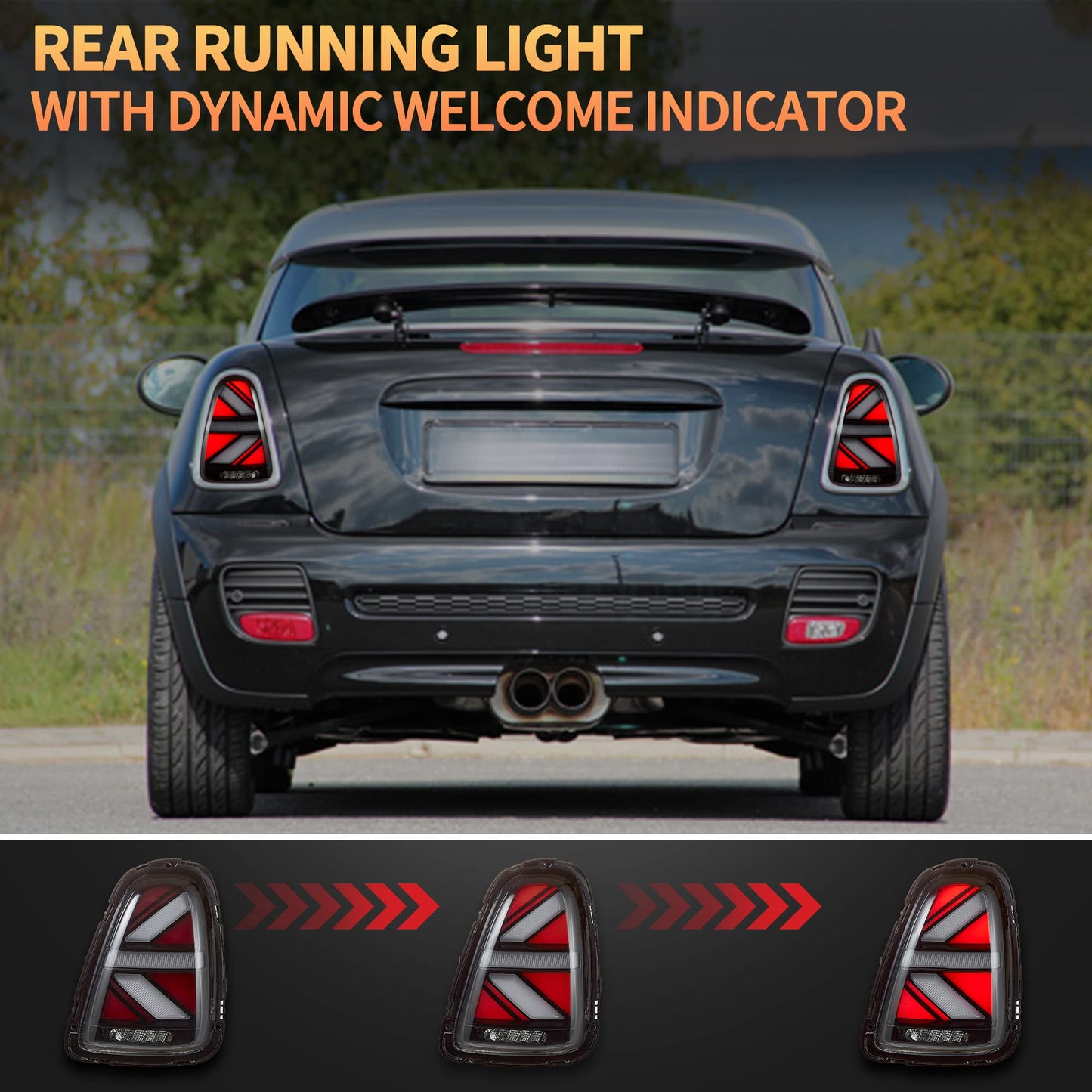 Fari Posteriori LED per Mini Cooper Union Jack R56 R57 R58 R59 2007-2013, con indicatori di direzione dinamici, 1 set (lato guidatore + passeggero) (Trasparente)