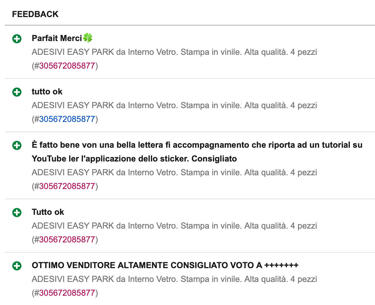 Adesivo EASYPARK in vinile per parcheggio. Sticker Easy Park 4 pezzi