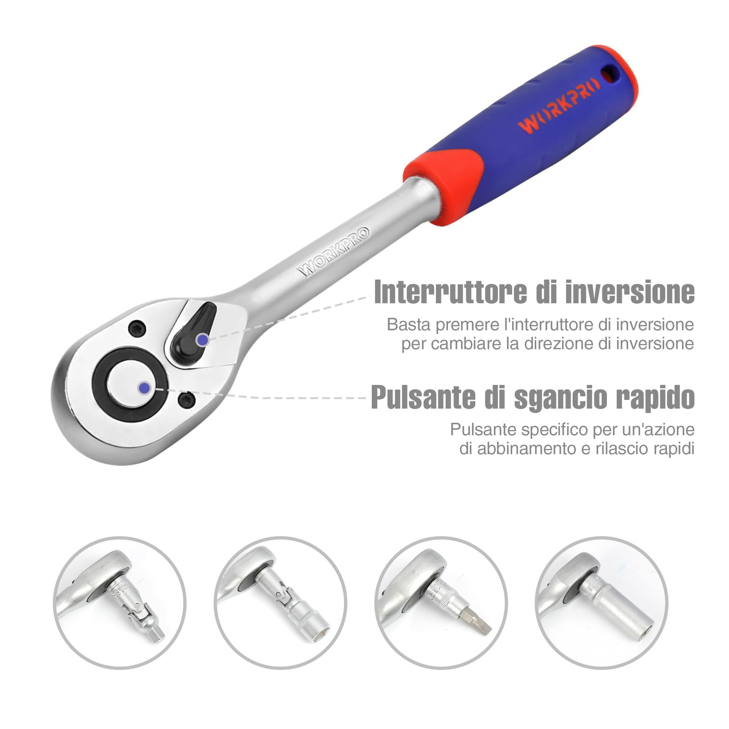 Set di Chiavi a Bussola con Cricchetto 1/4''+ 1/2'' 108 Pezzi,WORKPRO  Custodia Portatile, Maniglia Girevole, Barra di Prolunga, Kit di Attrezzi Meccanici per Auto