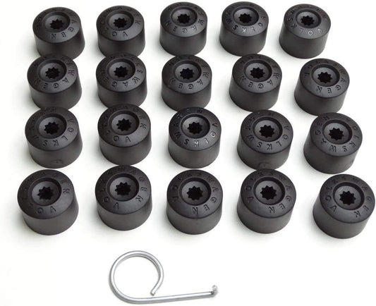 Volkswagen - Tappi per valvole per pneumatici SW17 (20 unità, 1 attrezzo di estrazione), colore nero