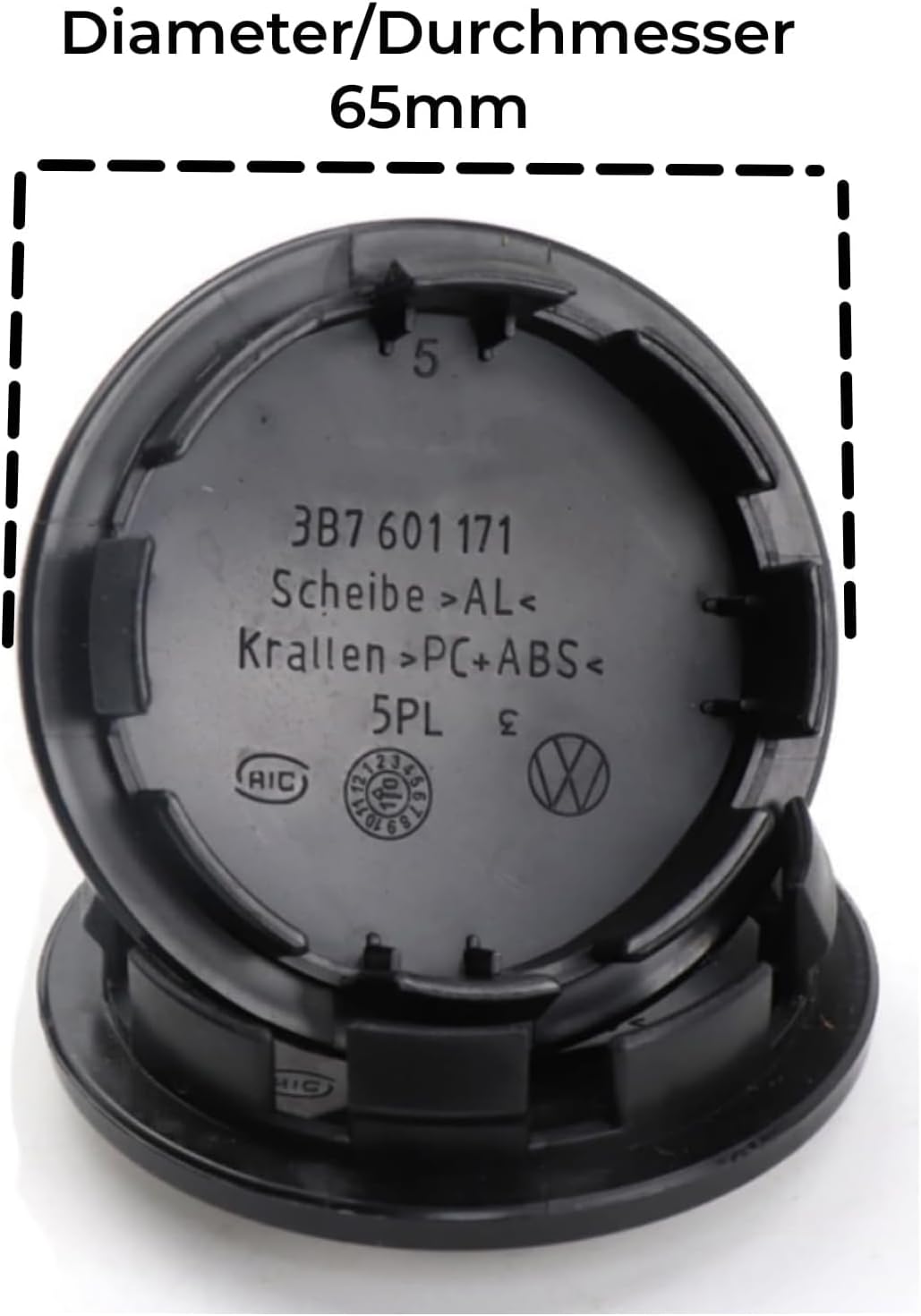 4 Tappi Coprimozzi per VW Volkswagen 65 mm – Copricerchi Centrali per cerchi originali OEM