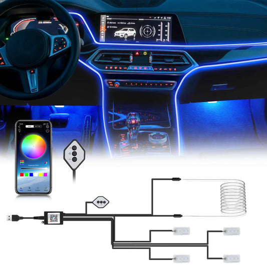 Boadw Striscia Led Auto 5V 5050 RGB Illuminazione Ambientale Auto 4m, Led Strip Car con APP,Pulsante di Controllo,Luce di Atmosfera USB Neon Luce di Musica Striscia Nero Cavo