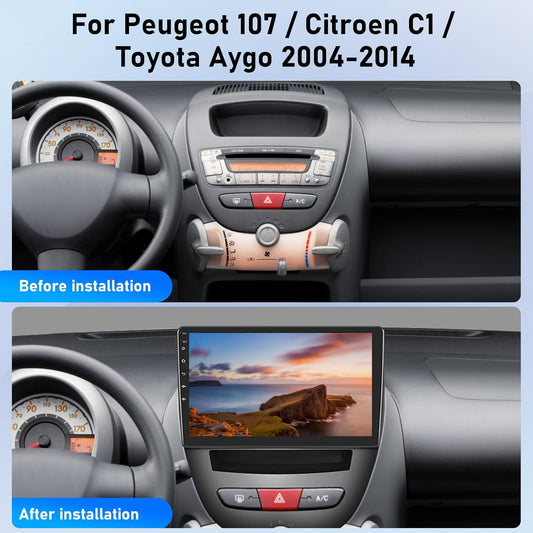 Autoradio per Peugeot 107 / Citroen C1 / Toyota Aygo 2004-2014 con Carplay wireless e Android Auto - Autoradio Android 13 da 10 pollici con WiFi GPS Controllo del volante EQ Schermo diviso