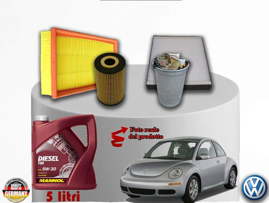 KIT TAGLIANDO FILTRI + OLIO NEW BEETLE 1.9 TDI 77KW 105CV DAL 2006 ->