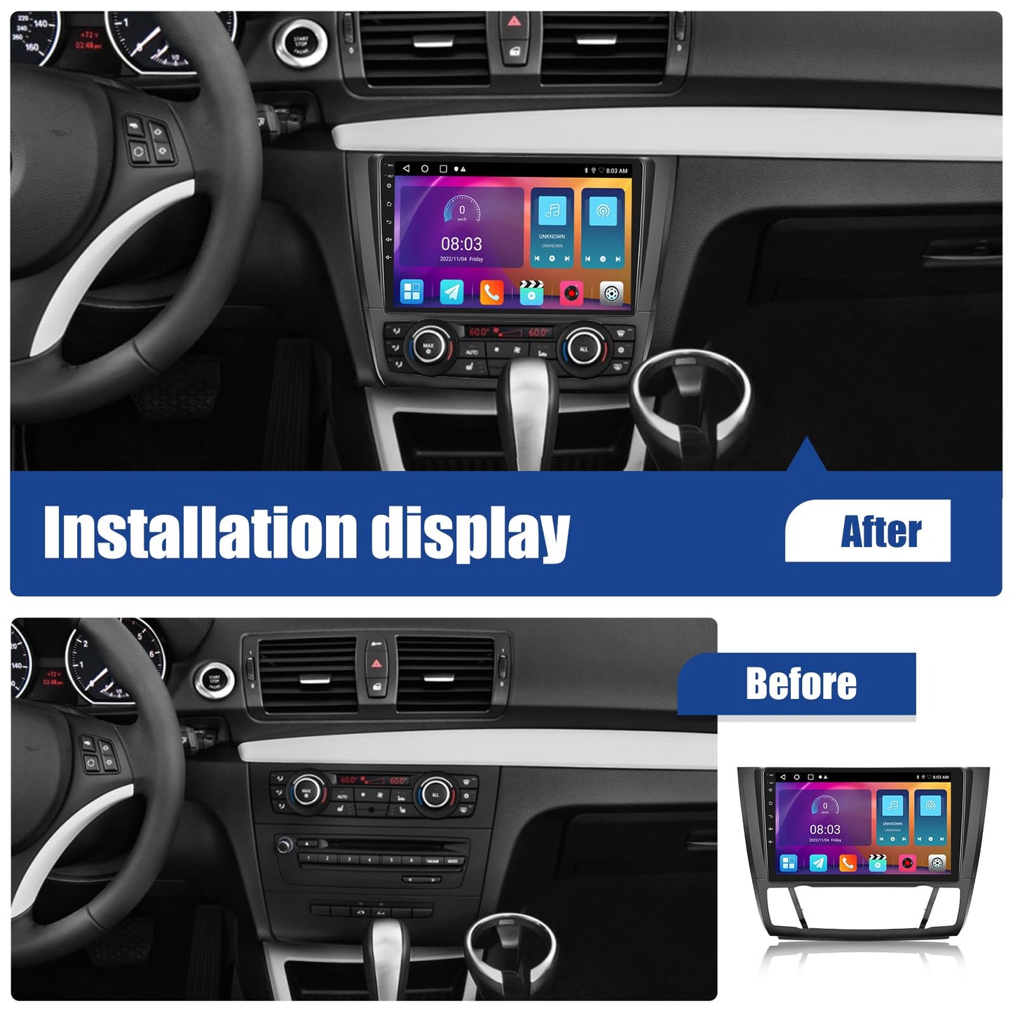 Autoradio per BMW 1 Series E81 E82 E87 E88 2008-2012,[2+64G]SIXWIN Android 13  9 Pollici 1080P HD TouchScreen Schermo Navigatore con Mirror Link WiFi RDS FM USB Bluetooth Comandi al Volante