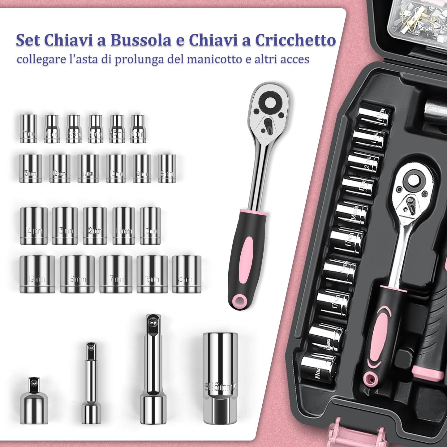 Cassetta Attrezzi Completa - Attrezzi da Lavoro Portatile per Uomini e Donne Valigia Attrezzi Set Completo di Chiavi a Bussola Set di Cacciaviti Chiavi a Brugola Metriche Pinze