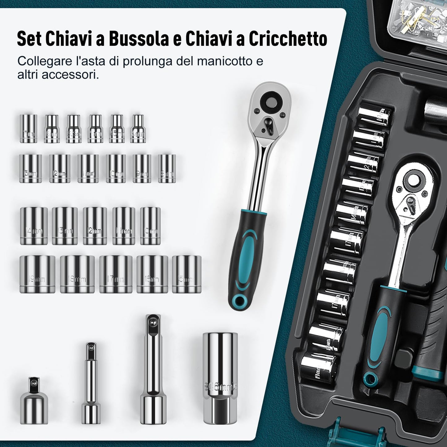Cassetta Attrezzi Completa - Attrezzi da Lavoro Portatile per Uomini e Donne Valigia Attrezzi Set Completo di Chiavi a Bussola Set di Cacciaviti Chiavi a Brugola Metriche Pinze