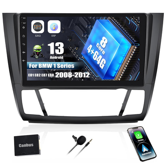 Autoradio per BMW 1 Series E81 E82 E87 E88 2008-2012,[2+64G]SIXWIN Android 13  9 Pollici 1080P HD TouchScreen Schermo Navigatore con Mirror Link WiFi RDS FM USB Bluetooth Comandi al Volante