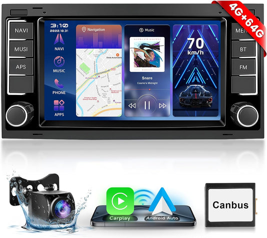 Autoradio per VW Touareg 2004-2011 【4+64G】Hodozzy Carplay Transporter T5 Multivan 2004-2009 con GPS/WiFi, 7 Pollici VW Autoradio Bluetooth con Android Auto/32 EQ/FM/RDS/SWC/USB+Retromarcia Telecamera
