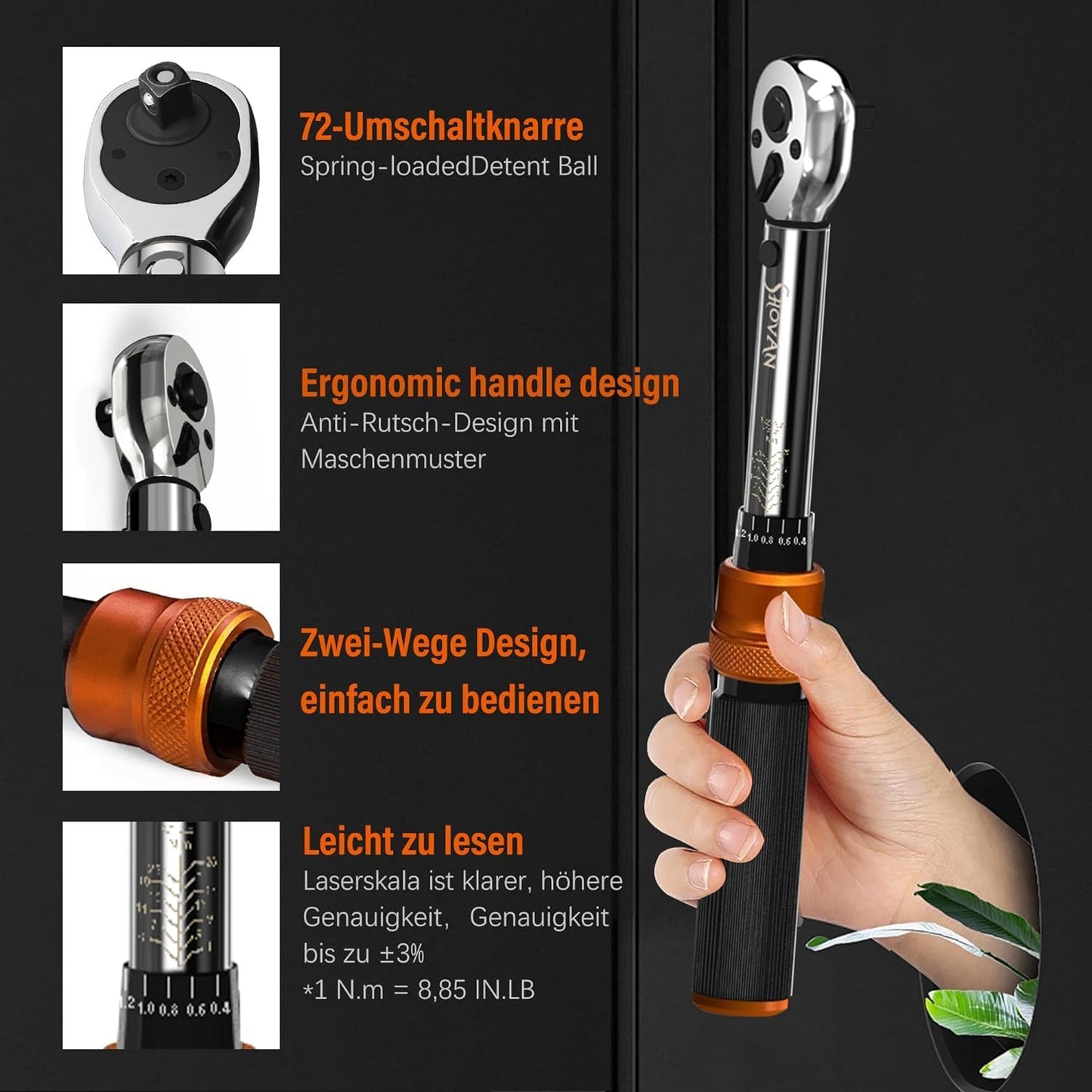 Chiave Dinamometrica Bici, Set Chiavi a Cricchetto 1/4 di Pollice 2-24 Nm, Cricchetto Reversibile a 72 Denti, Precisione di Errore ± 3%, con Adattatore da 3/8", Punte Phillips Hex e Torx