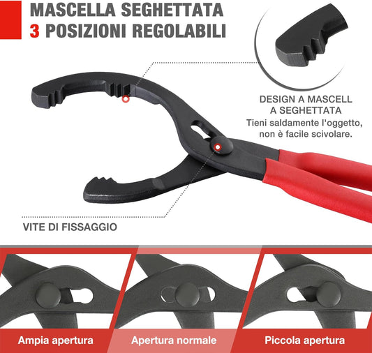 Pinza per Filtro Olio Regolabile 30cm, Chiave Filtro Olio con Impugnatura Antiscivolo per Filtri Olio da Ø 60mm a Ø 102mm