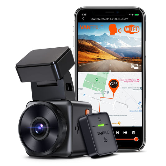 VANTRUE E1 WiFi GPS Dash Cam, 2596x1944P 30FPS Telecamera Per Auto a condensatore con Schermo IPS da 1,54 Pollice a 160°, Monitoraggio del parcheggio 24 ore， Telecomando e controllo vocale, Max 512G