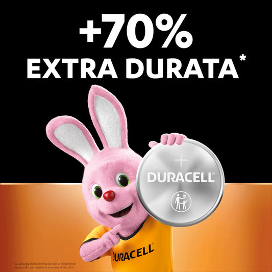 Duracell Batterie a moneta al litio 3V CR2032 (4 pz.) - Fino a +70% di durata - Tecnologia Baby Secure - Per Apple AirTag, chiavi auto, dispositivi domestici, sportivi e medici - A prova di bimbo