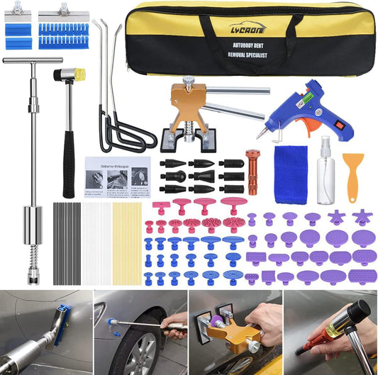 LYCAON Strumento per la Riparazione Kit estrattore per ammaccature, Pistola per Colla Hot Melt Plug, Dispositivo di rimozione della grandine, Istruzioni e Video Inclusi (107 Pezzi)