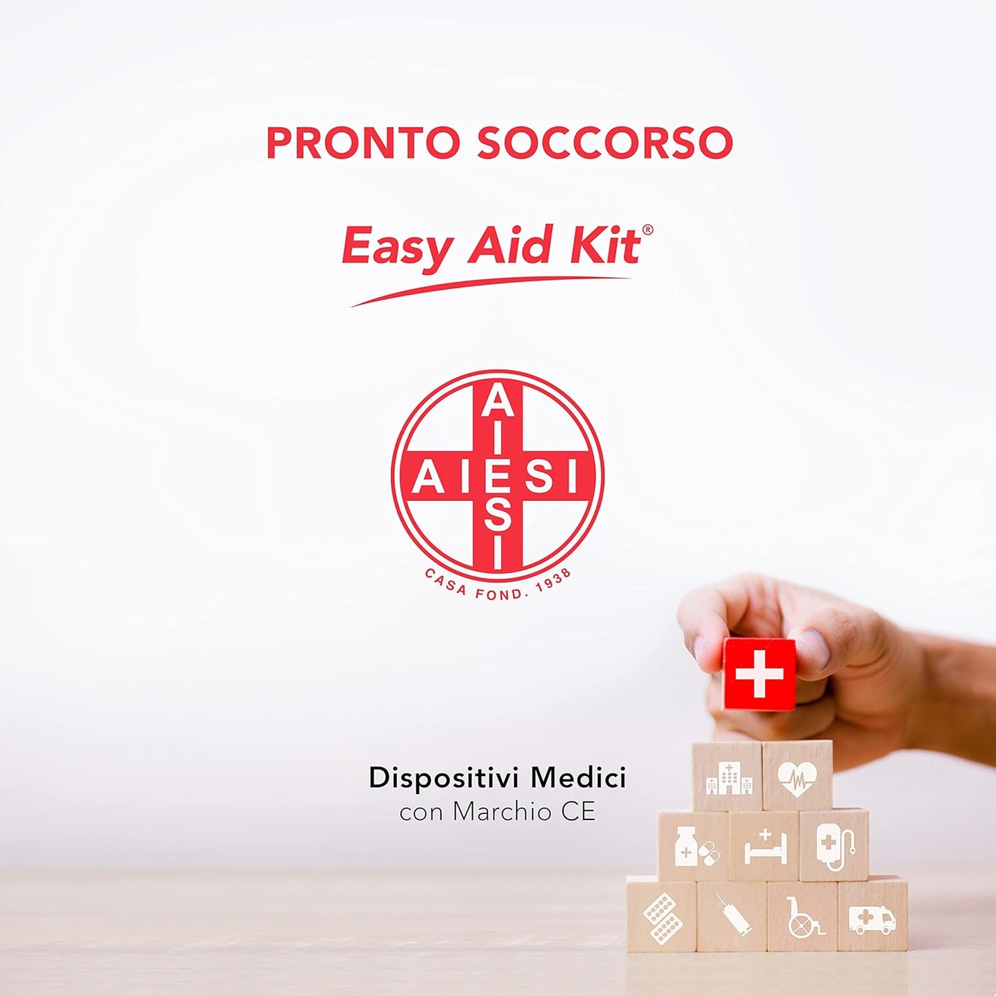 Kit di Pronto Soccorso professionale per auto casa viaggio barca moto trekking con TERMOMETRO e DISINFETTANTE, EASY AID KIT, Borsa di emergenza completa per medicazione, Made in Italy