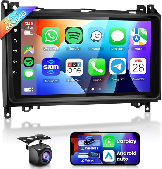 Autoradio Android 13 per Mercedes Benz 8 CORE 4+64G W906 Sprinter W169 W245 W639 Vito Viano, 9" IPS Touchscreen Stereo Auto co DSP Carplay Android Auto GPS Wi-Fi Bluetooth Radio FM RDS Retrocamera