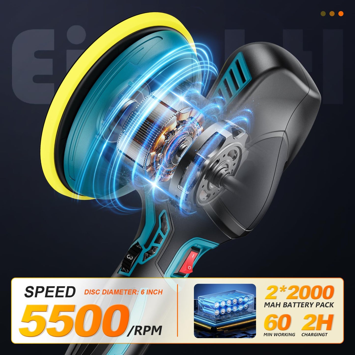 Lucidatrice Auto a batteria - lucidatrice per auto da 6 pollici con 2 pezzi di batteria al litio da 21V 2000mAh e 13 accessori, lucidatrice per auto 6 a velocità variabile 5500RPM