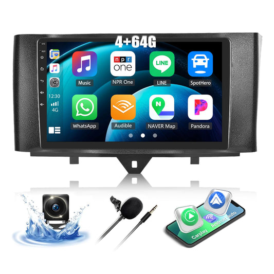 Autoradio con CarPlay/Android/DSP SIXWIN 2+64G Android 13 per Mercedes-Benz Smart Fortwo 2011-2015,1280 * 720, 9" HD Schermo Navigatore GPS WiFi BT USB FM RDS Mirror Link