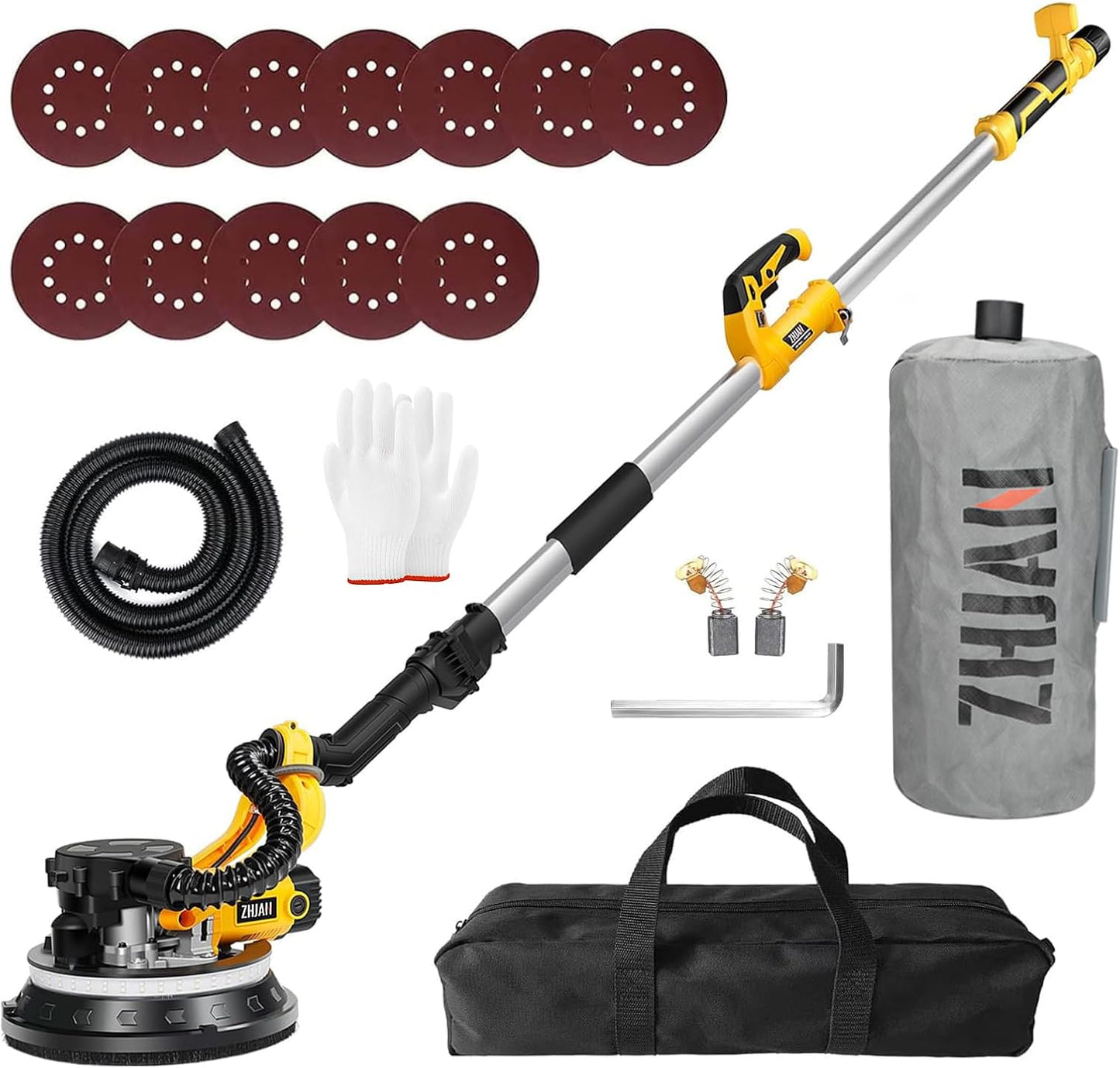 Levigatrice per Muro(230-240V, 880W,1000-2100RPM giri/minuto,impugnatura fino a 180cm,Goggles)luce LED,Spazio morto carteggiabile,Levigatura a secco polvere è adatto per pareti in calce e stucco