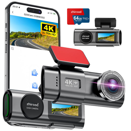 Dash Cam Auto, 4K Dashcam con 64G Scheda, Dashcam Auto con WiFi & App, Telecamera per Auto 170°, Schermo 1,47", WDR, Visione Notturna, Modalità Parcheggio, Sensore di Gravità, Registrazione in Loop