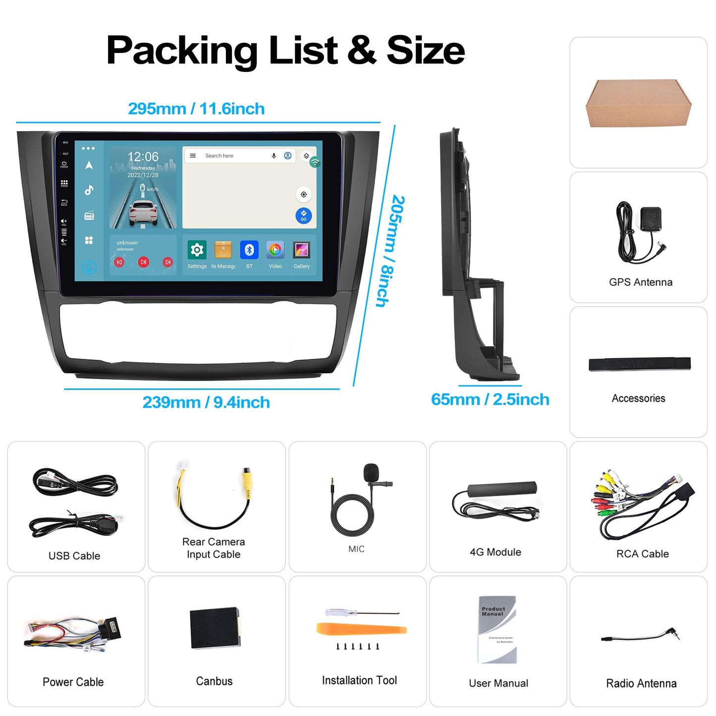 Autoradio per BMW 1 Series E81 E82 E87 E88 2008-2012,[2+64G]SIXWIN Android 13  9 Pollici 1080P HD TouchScreen Schermo Navigatore con Mirror Link WiFi RDS FM USB Bluetooth Comandi al Volante