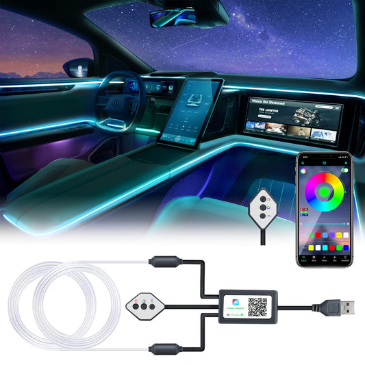 Boadw Striscia Led Auto 5V 5050 RGB Illuminazione Ambientale Auto 4m, Led Strip Car con APP,Pulsante di Controllo,Luce di Atmosfera USB Neon Luce di Musica Striscia Nero Cavo