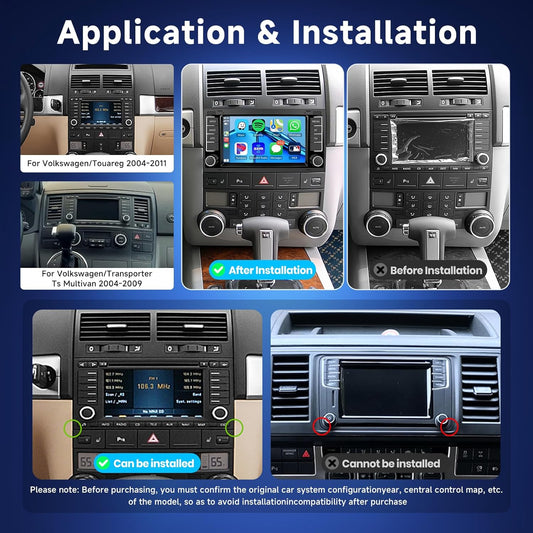Autoradio per VW Touareg 2004-2011 【4+64G】Hodozzy Carplay Transporter T5 Multivan 2004-2009 con GPS/WiFi, 7 Pollici VW Autoradio Bluetooth con Android Auto/32 EQ/FM/RDS/SWC/USB+Retromarcia Telecamera