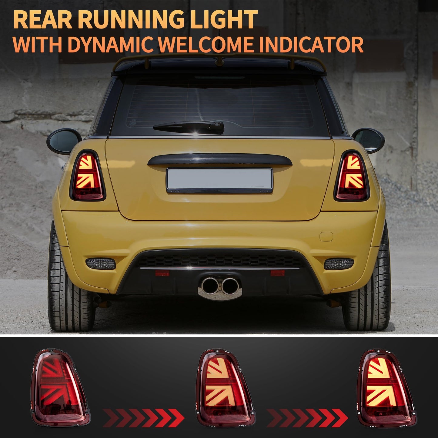 Fari Posteriori LED per Mini Cooper Union Jack  R56 R57 R58 R59 2007-2013, con indicatori di direzione dinamici, 1 set (lato guidatore + passeggero) (Trasparente)