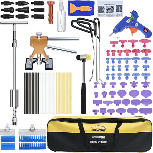 LYCAON Strumento per la Riparazione Kit estrattore per ammaccature, Pistola per Colla Hot Melt Plug, Dispositivo di rimozione della grandine, Istruzioni e Video Inclusi (107 Pezzi)