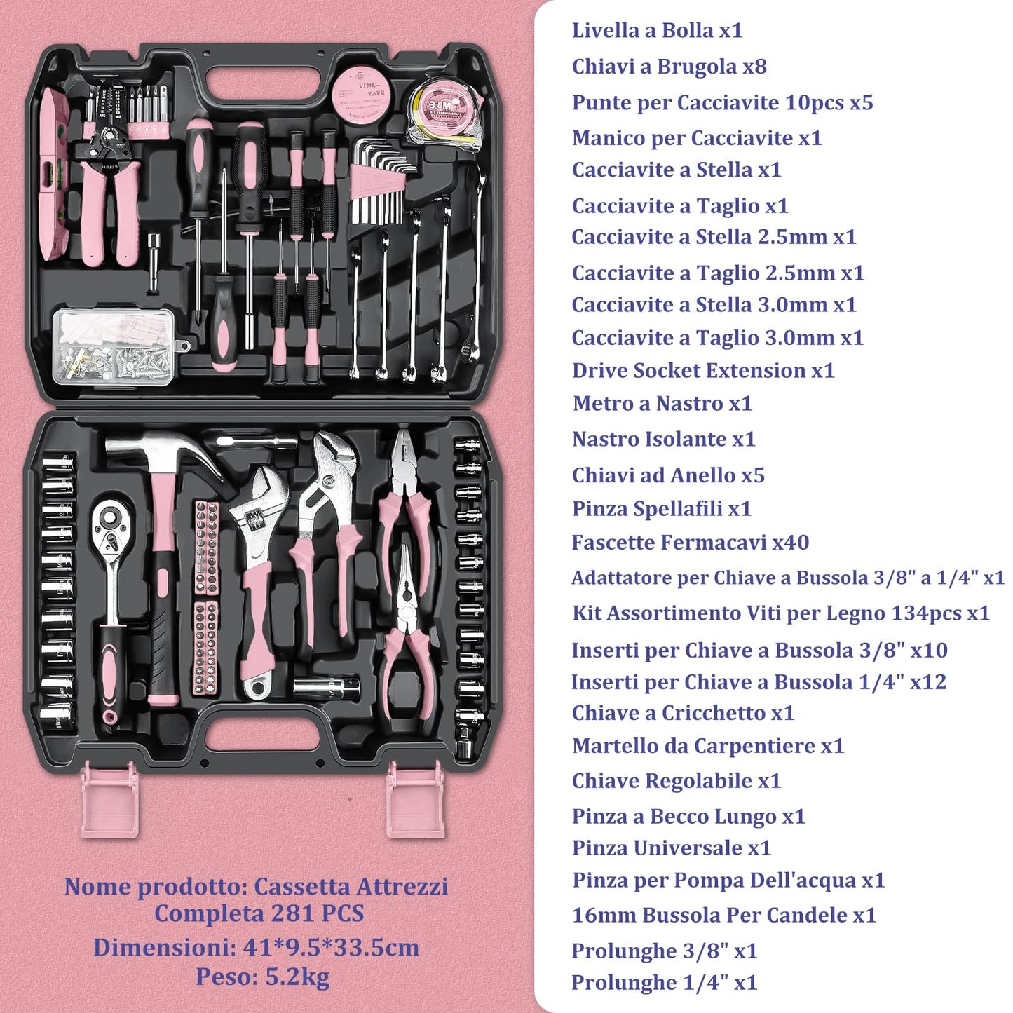 Cassetta Attrezzi Completa - Attrezzi da Lavoro Portatile per Uomini e Donne Valigia Attrezzi Set Completo di Chiavi a Bussola Set di Cacciaviti Chiavi a Brugola Metriche Pinze