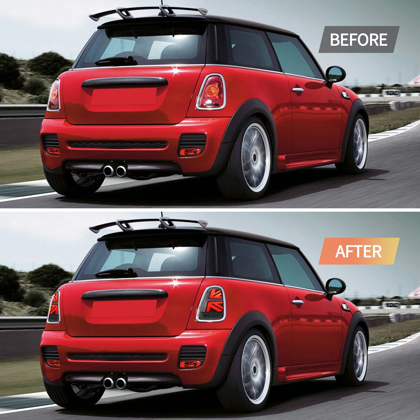 Fari Posteriori LED per Mini Cooper Union Jack  R56 R57 R58 R59 2007-2013, con indicatori di direzione dinamici, 1 set (lato guidatore + passeggero) (Trasparente)