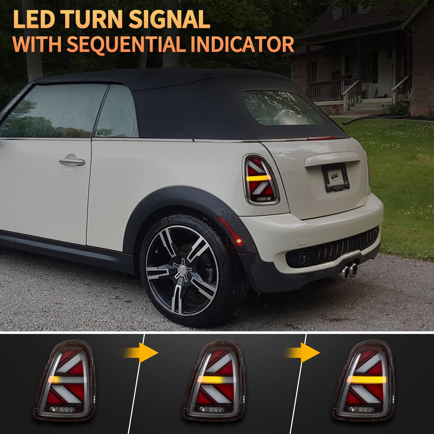 Fari Posteriori LED per Mini Cooper Union Jack  R56 R57 R58 R59 2007-2013, con indicatori di direzione dinamici, 1 set (lato guidatore + passeggero) (Trasparente)