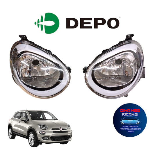 COPPIA FARI ANTERIORI FANALI PROIETTORI SUPERIORI DX SX FIAT 500X DEPO NO LED